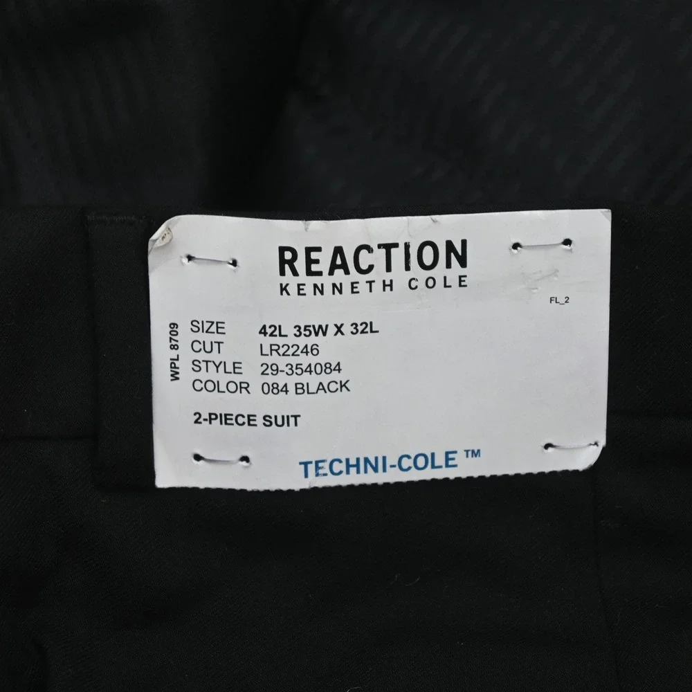 Kenneth Cole Reaction 42R 36x34 Black Technicole Soft Shoulder Mens Suit